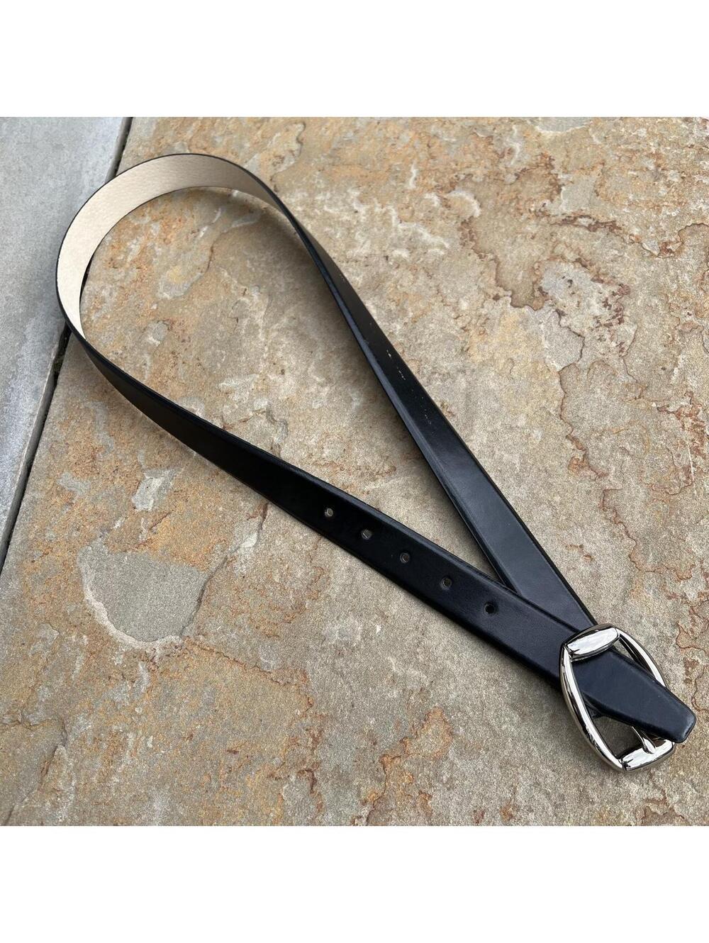 Y2K Black Leather Belt w/ Flat-Oval Buckle